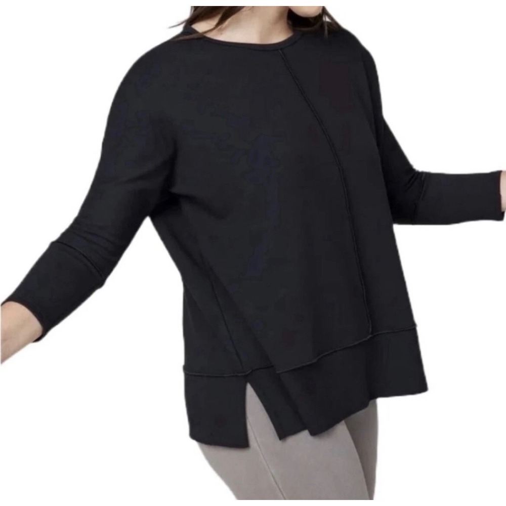 Spanx Perfect Length Dolman 3/4 Sleeve Top Small Black Oversized Soft Knit